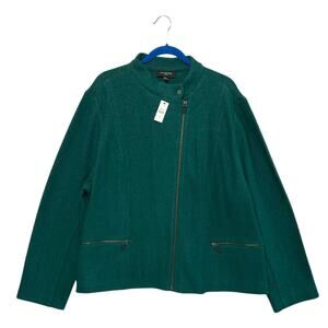 Talbots Wool Blend Asymmetric Zip Jacket NWT Women's Sz 24W Forest Green Artsy